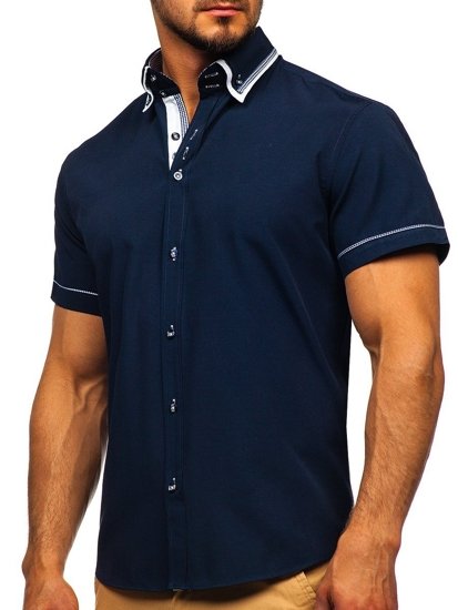 Мъжка риза с къс ръкав тъмносиня Bolf 3520