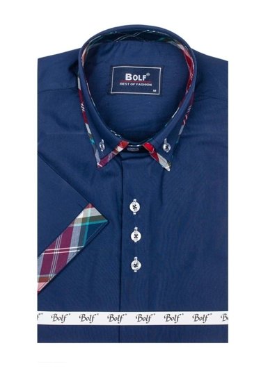 Мъжка риза с къс ръкав тъмносиня Bolf 6540