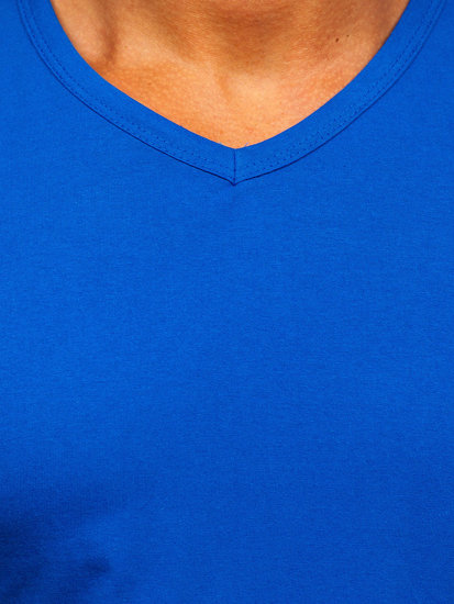Мъжка тениска без принт с V-образно деколте синя Bolf 192131