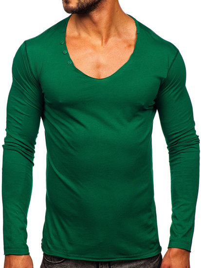 Мъжка тениска с дълъг ръкав без принт зелена Bolf 547