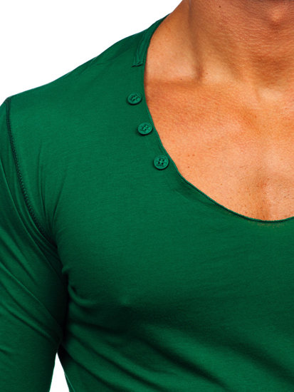 Мъжка тениска с дълъг ръкав без принт зелена Bolf 547