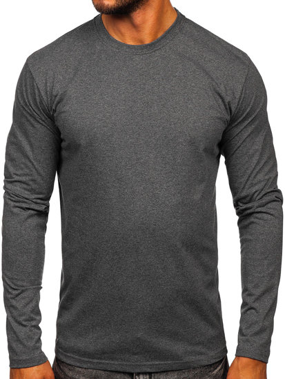 Мъжка тениска с дълъг ръкав без принт цвят антрацит Bolf 1209