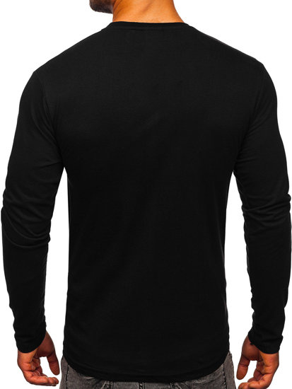 Мъжка тениска с дълъг ръкав с принт черна Bolf 1219