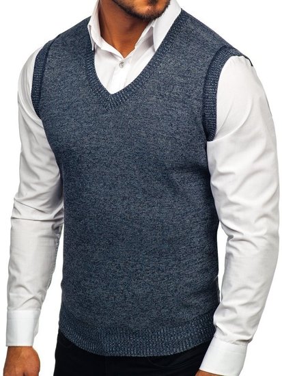 Мъжки пуловер без ръкави тъмносин Bolf 8121