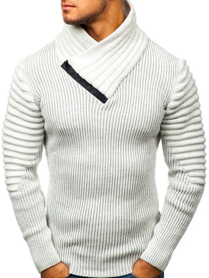 Мъжки пуловер с вдигната яка екрю Bolf 20002