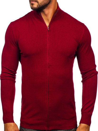 Мъжки пуловер с цип в цвят бордо Bolf MM6004