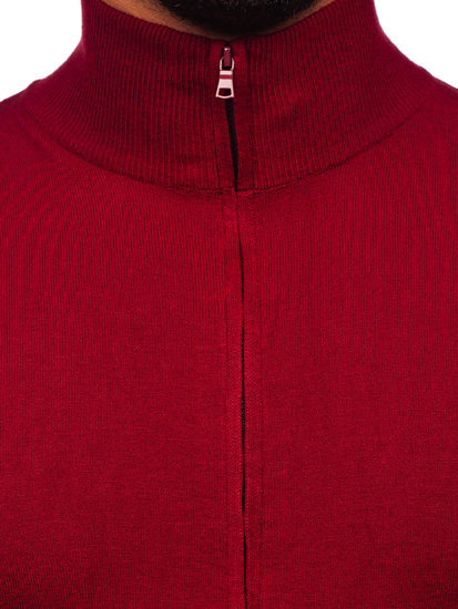 Мъжки пуловер с цип в цвят бордо Bolf MM6004
