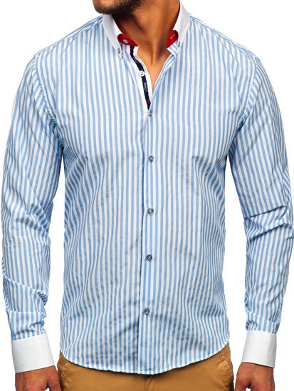 Небесносиня мъжка рaирана риза с дълъг ръкав Bolf 20727