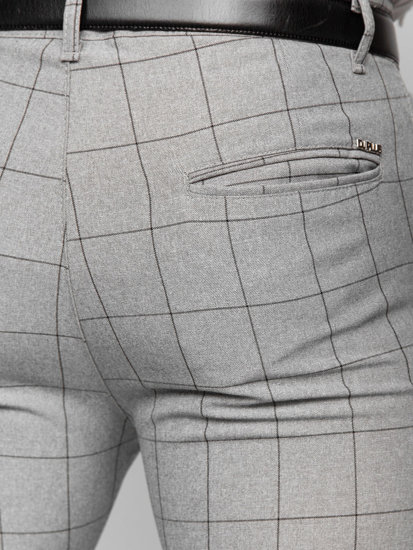 Сиви карирани мъжки панталони чино Bolf 0039