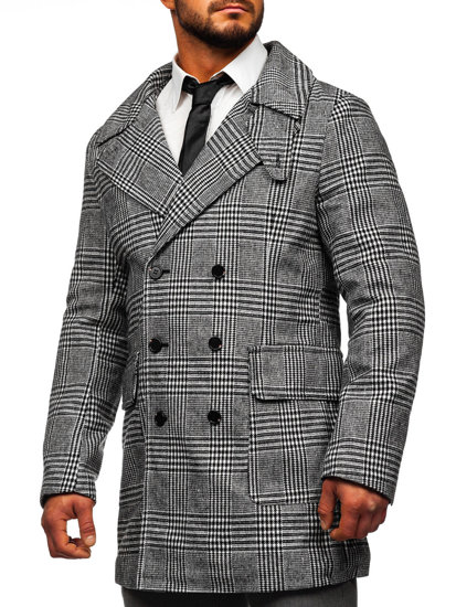Сиво топло мъжко карирано палто Bolf 1192