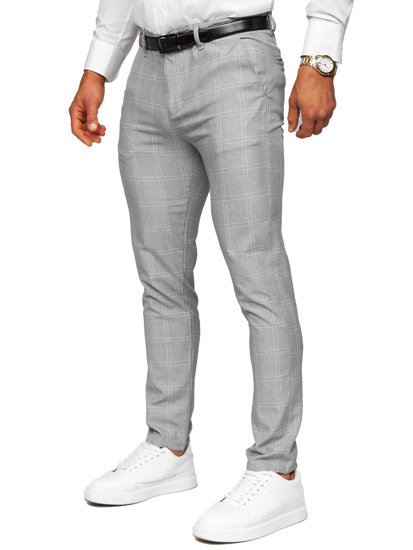 Сивo-бели мъжки карирани чино панталони Bolf 0036
