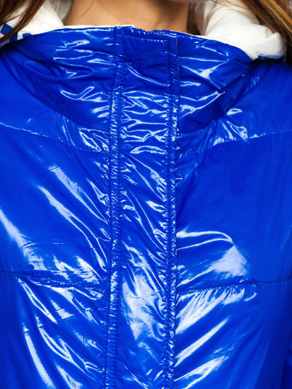Турско синьо капитонирано зимно дамско яке с качулка Bolf B9570