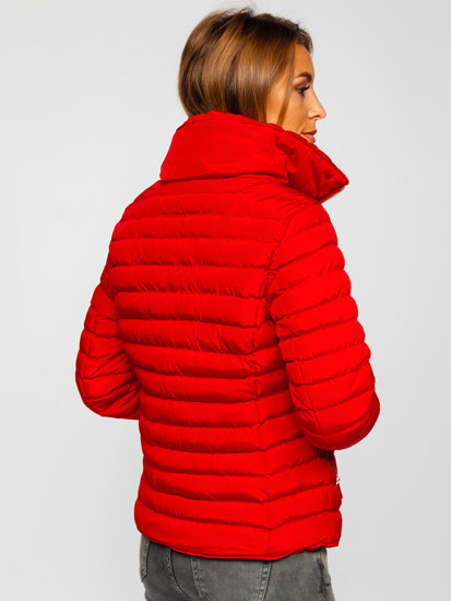 Тъмночервено капитонирано дамско зимно яке без качулка Bolf 23063
