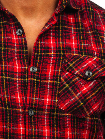 Червен мъжка бархетна риза с дълъг ръкав Bolf 20731-2
