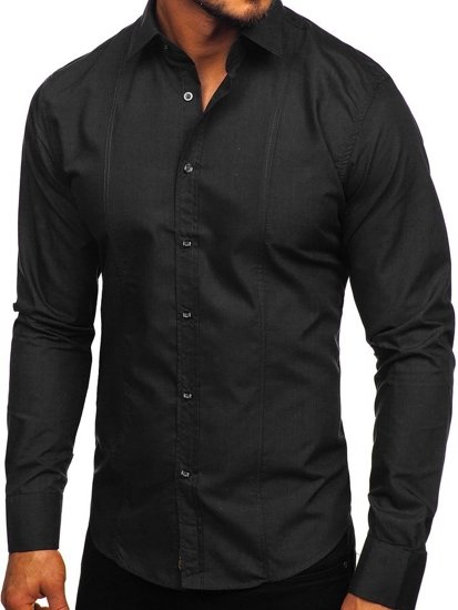 Черна мъжка елегантна риза с дълъг ръкав Bolf 6944