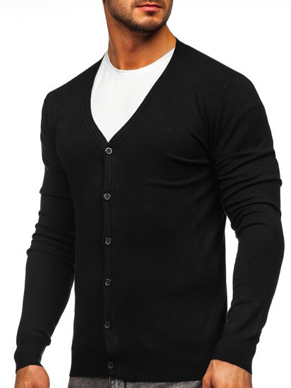 Черна мъжка жилетка от фино плетиво с копчета Bolf YY06
