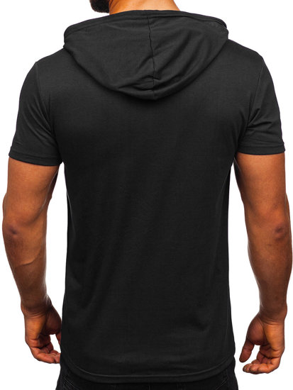 Черна мъжка тениска без принт с качулка Bolf 8T89