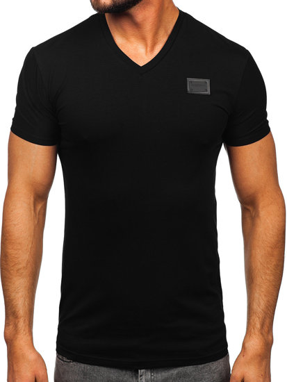 Черна мъжка тениска с V-образно деколте Bolf MT3030
