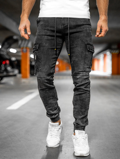 Черни мъжки дънки с карго джобове Bolf TF130