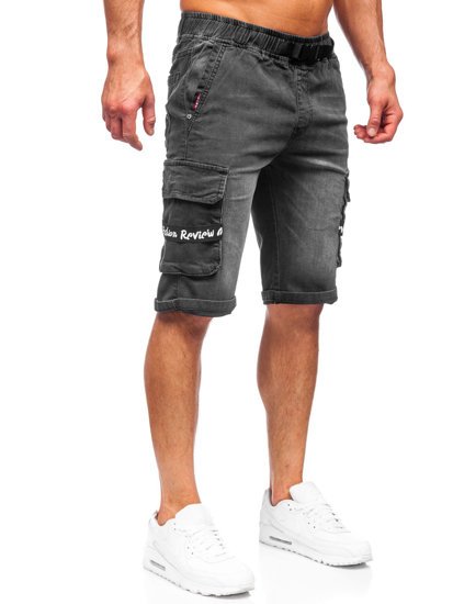 Черни мъжки къси дънкови панталони с карго джобове Bolf K15008-2