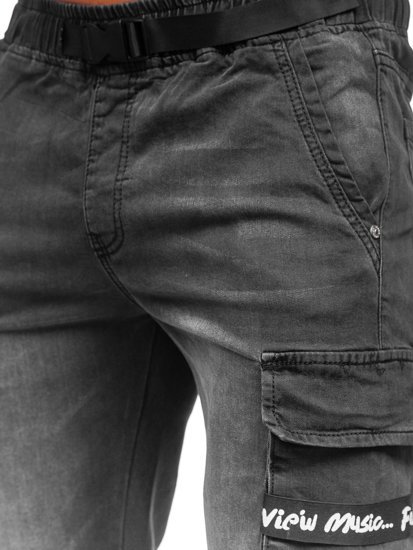 Черни мъжки къси дънкови панталони с карго джобове Bolf K15008-2
