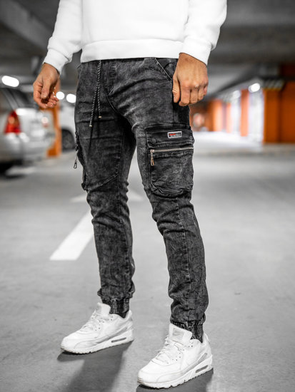 Черни  панталони дънкови тип джогър мъжки Bolf TF109