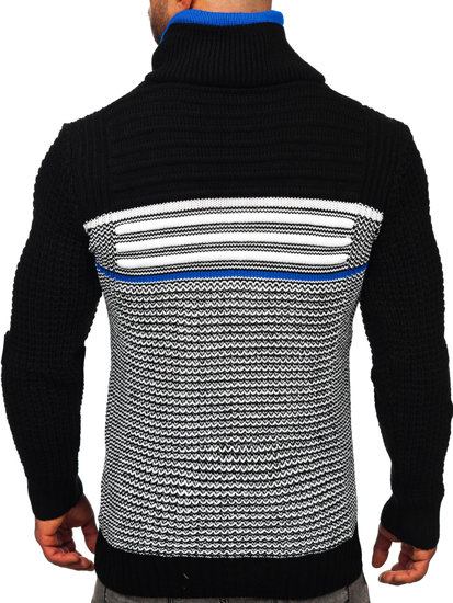 Черно-син дебел мъжки пуловер с вдигната яка Bolf 2026