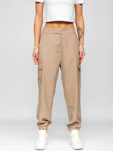 Бежове дамски панталони с карго джобове Bolf HM005
