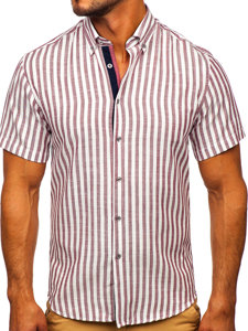 Бордо мъжка рaирана риза с къс ръкав Bolf 21500