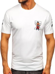 Бяла мъжка тениска с принт Bolf 14404