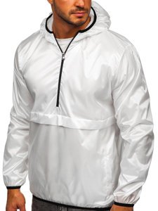Бяло преходно спортно мъжко яке анорак с качулка BOLF 5061