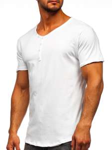 Бял без принт тениска с v-образно деколте Bolf 4049