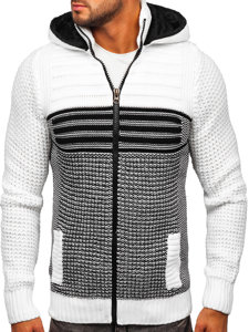 Бял дебел с цип мъжки пуловер-яке с вдигната яка Bolf 2048