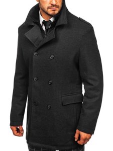 Графитено двуредно мъжко зимно палто с подвижна допълнителна яка Bolf 8805
