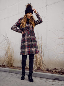 Графитно дълго топло дамско зимно палто с колан Bolf OMDL011
