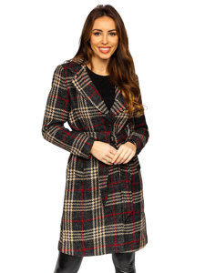 Графитно дълго топло дамско зимно палто с колан Bolf OMDL011