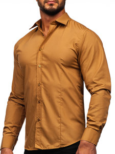 Елегантна мъжка риза с дълги ръкави светлокафява Bolf 1703
