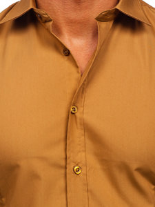 Елегантна мъжка риза с дълги ръкави светлокафява Bolf 1703