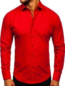 Елегантна мъжка риза с дълги ръкави червена Bolf 1703