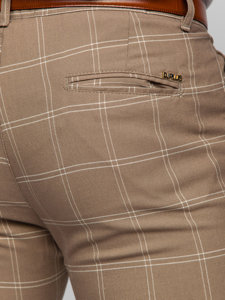 Кафяви мъжки карирани чино панталони Bolf 0036