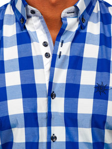 Метличносиня мъжка карирана риза с къс ръкав Bolf 4508