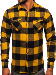 Мъжка бархетна риза с дълъг ръкав в цвят камел Bolf 20723