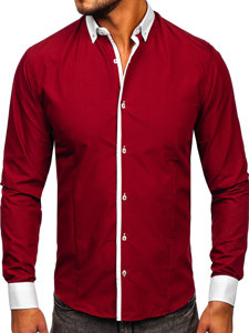 Мъжка елегантна риза с дълъг ръкав бордо Bolf 2782
