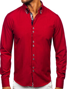 Мъжка елегантна риза с дълъг ръкав бордо Bolf 4704