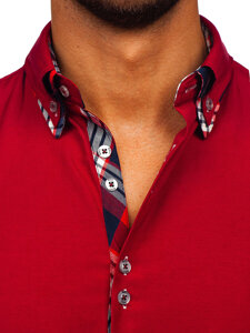 Мъжка елегантна риза с дълъг ръкав бордо Bolf 4704
