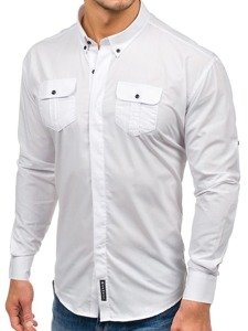 Мъжка елегантна риза с дълъг ръкав бяла Bolf 0780