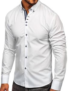 Мъжка елегантна риза с дълъг ръкав бяла Bolf 5796