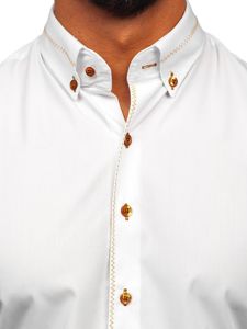 Мъжка елегантна риза с дълъг ръкав бяла Bolf 6964