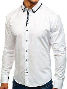 Мъжка елегантна риза с дълъг ръкав бяла Bolf 8824