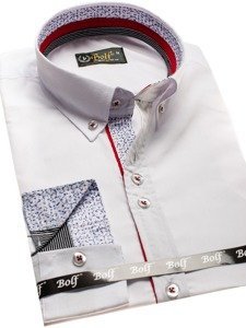 Мъжка елегантна риза с дълъг ръкав бяла Bolf 8839